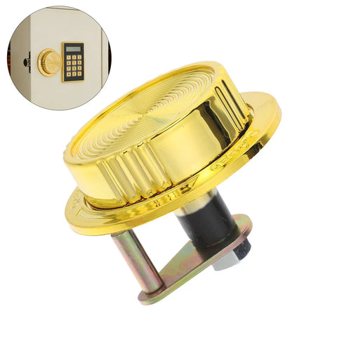 Hemoton Secure Locking Cabinet Knob Handle For Safe Boxes, Round Turn Design With Ergonomic Grip And Easy Install Kit For Home Safe Cylinder Replacement Upgrade gold knob close-up with mounting hardware