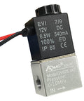 12V DC Aluminum Solenoid Valve For Air And CO2 Compressors, 1 Eighth Inch NPT, showing top view with wiring