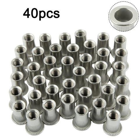 1/4-20 Stainless Steel Rivet Nut Inserts Flat Head Knurled Rivnuts 40 Pack Built Tough For Automotive Furniture Electrical And Industrial Projects Easy Install Tight Hold On Aluminum And Steel