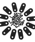 Heavy Duty Flat Metal Brackets Set, 12 black stainless steel mending plates with pre drilled holes and screws arranged in a circle