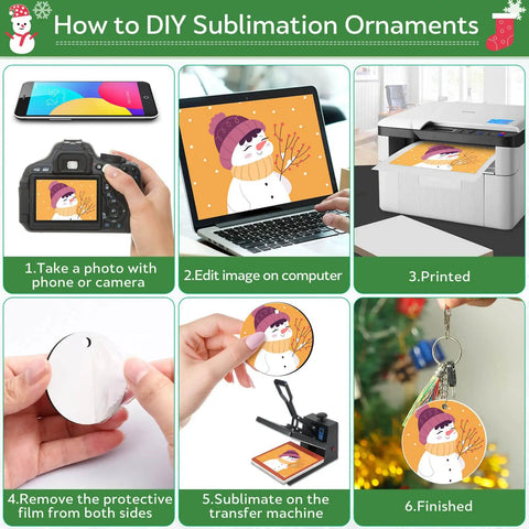 Step-by-step guide to making 30 Pieces 3 Inch Round Sublimation Ornament Blanks For Christmas Tree Decor And DIY Crafts.
