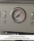 Compact Espresso Machine With 20 Bar Pressure And Digital Temp Display showing precision thermometer and control buttons.