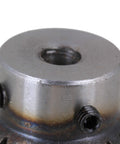 Close-up of a Beefy 45 Steel 1.5 Modulus Tapered Bevel Gear Wheel, showcasing 8mm hole diameter and sturdy construction, silver finish