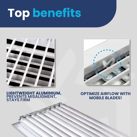 12 By 6 Inch Duct Opening Register Vent Cover With Adjustable Single Deflection Aluminum HVAC Grille showcasing lightweight aluminum and mobile blades.