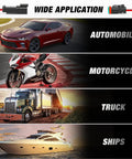 2 Pin DT Waterproof Electrical Connectors Kit 16AWG shown with automobile, motorcycle, truck, and marine applications.