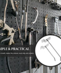 Heavy Duty Slatwall Hook Set 50 Pack for Retail Displays shown on a pegboard with tools, sturdy iron metal hangers example.