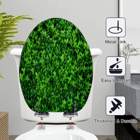Elongated green moss old concrete wall green moss nature dark Toilet Seat showing green moss design and metal links for easy install.