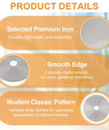 Product details of Round Back Plates For Cabinet Knobs 8 Pack Thick Iron Decor Back Plates showing premium iron, smooth edge, modern pattern.