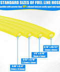 4 Size Fuel Line Repair Kit With 4 Feet Of Durable Lines For Chainsaws And Trimmers showing 4 standard yellow hose sizes