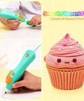 Child using a 3D pen with 32 Color 2.5Mm 3D Pen Filament Refill For 3Doodler Start Plus, creating a cupcake design.