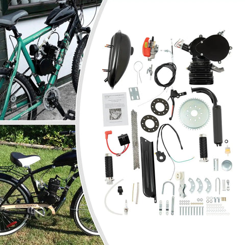 110cc Bicycle Engine Kit For 26 To 28 Inch Bikes, 2 Stroke Gas Motorized Conversion Kit layout with installed examples