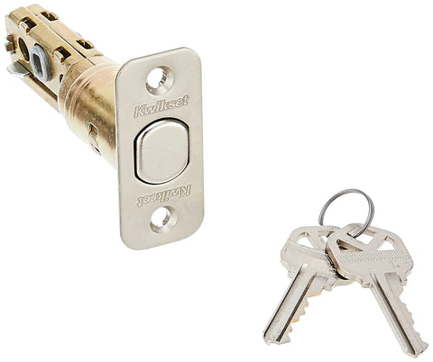 Latch and keys of Double Cylinder Deadbolt With SmartKey Rekey Technology In Satin Nickel For Exterior Doors, Keyed Entry On Both Sides