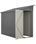 Lean To Metal Shed 4x8 Outdoor Storage Unit For Backyard Garden Patio, Weatherproof Galvanized Steel Walls, open door view