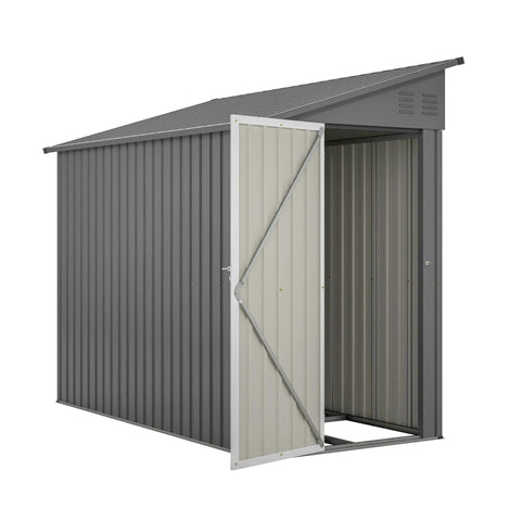 Lean To Metal Shed 4x8 Outdoor Storage Unit For Backyard Garden Patio, Weatherproof Galvanized Steel Walls, open door view