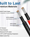Close-up of 10AWG solar extension cable with tinned copper strands and XLPE insulation, showing durability features.
