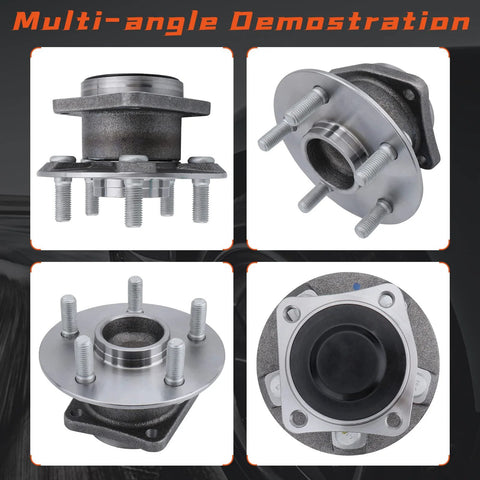 Pair Rear Wheel Bearing And Hub Assembly For Toyota Celica 2000 To 2005, Corolla 2003 To 2008, Matrix 2003 To 2008, And Pontiac Vibe 2003 To 2008 5 Lug Non ABS FWD Only shown in multiple angles