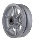 Heavy duty cast iron V-groove caster wheel, 6-inch diameter, straight roller bearings, silver finish, 4000 lb capacity pack of 4.