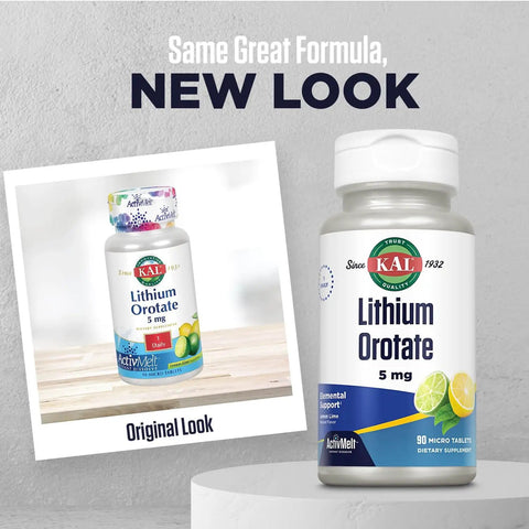 Lithium Orotate ActivMelt 5mg Lozenges Instant Dissolve Chelated Chill Mood Support For Easy Absorption Natural Lemon Lime Flavor 90 Servings 90 Micro Tablets new bottle design with original look.