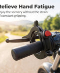 Motorcycle Cruise Control Assist With Quick Release Button Anti Slip Throttle Lock mounted on handlebar, perfect for long rides.