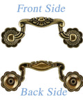 Front and back view of Antique Bronze Cabinet Pulls Set of 10 with 3 inch hole centers, vintage drawer handles for cabinets and dressers.