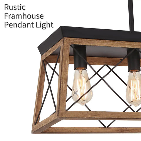 Farmhouse 5 Light Chandelier For Dining Room And Kitchen Island Rustic Pendant Light Fixtures In Matte Black With Wood Finish Industrial Style Ceiling Lighting That Brings Modern Cozy Vibe To Your Home close-up