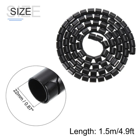 Coiled 1.5M 22mm black PE sleeve from Tube Wrap Cable Kit For Quick Cable Management 2 Pack with size detail inset
