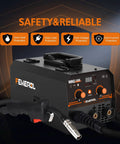 Front view of 2 In 1 Flux Core And Stick Welder With 130 Amp 110V Gasless MIG Machine, Synergy IGBT Inverter, Portable Wire Feed Welder