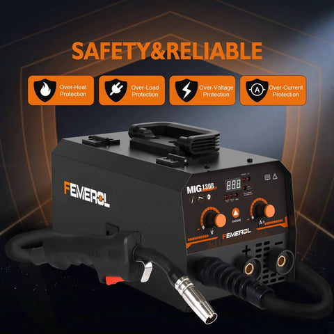 Front view of 2 In 1 Flux Core And Stick Welder With 130 Amp 110V Gasless MIG Machine, Synergy IGBT Inverter, Portable Wire Feed Welder