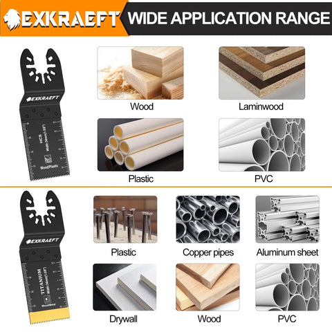 EXKRAFT 110-piece titanium oscillating blade set for metal, wood, and plastic (front view)