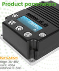 Professional Grade Heavy Duty 48V 400A Golf Cart Solid State Speed Controller Direct Swap Replacement For Curtis 1268 5403, showing wires and specifications.