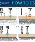 Illustration showing the use of a Damaged Screw Extractor Kit With Six HSS 4341 Extractors And Three Twist Drill Bits for removing screws