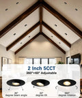 Sublimation 2 inch 5CCT Gimbal Led Recessed Lights, modern ceiling with multiple adjustable lights in black finish.