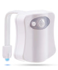 Toilet Bowl Night Light with Motion Sensor in white, featuring multicolor LED, ideal for nighttime trips, energy efficient.