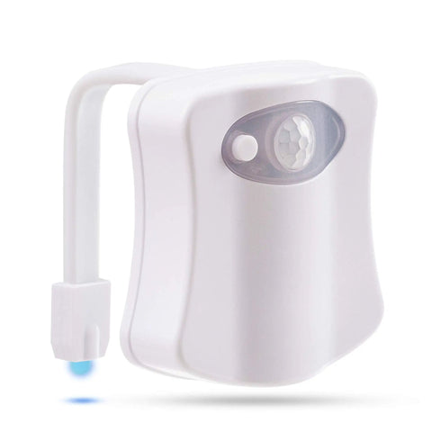 Toilet Bowl Night Light with Motion Sensor in white, featuring multicolor LED, ideal for nighttime trips, energy efficient.