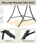 Heavy-duty hammock chair stand emphasizing protective cap and durable, thickened tubes construction.