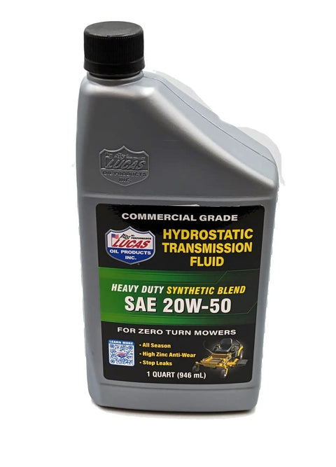 1-quart bottle of commercial grade SAE 20W-50 hydrostatic transmission fluid for zero turn mowers