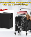 Beastly Folding Shopping Cart With 5.7 Cu Ft Space, 600 Lb Capacity, shown with removable waterproof liner and laundry items.