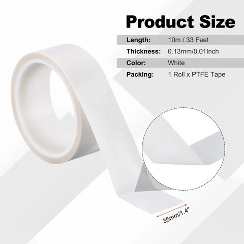 Heat Resistant PTFE Tape 1.4 Inch, 33 Feet Heavy Duty High Temperature Waterproof Tape for Vacuum Sealer Machines, white roll