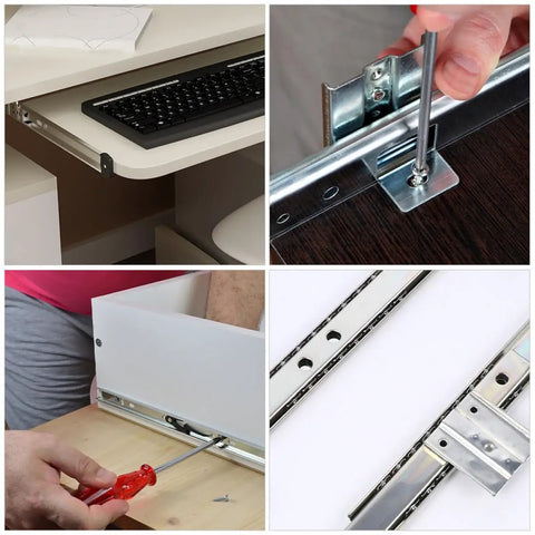 Top Notch Keyboard Slide Out Tray Rails With Drawer Track Guides 27Mm White For Office Desk And Computer Table installation process images.
