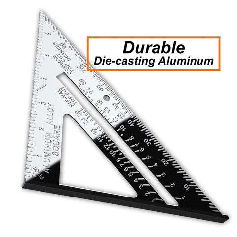 Heavy Duty 12 Inch Aluminum Alloy Triangle Rafter Square Beefy Pro Grade Carpenter Layout Tool With Easy To Read Scales for Accurate Cutting.
