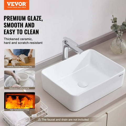 Kick Up Your Vanity Game With Solid White Rectangular Ceramic Vessel Sink, 19 By 14 Point 7 Inch Above Counter Basin, Modern Glossy Finish, Smooth Operator Glaze That Makes Cleanup Totally Stress Free