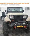 Jeep with Two Pack D Ring Shackles 3/4 Inch Heavy Duty Tow Shackles With 7/8 Inch Screw Pin And Black Isolator Washer For Off Road Jeep And Truck Recovery 42,000 Lb Break Strength attached to front bumper