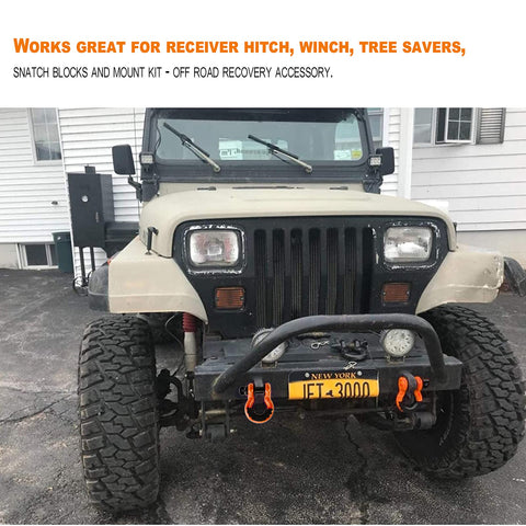 Jeep with Two Pack D Ring Shackles 3/4 Inch Heavy Duty Tow Shackles With 7/8 Inch Screw Pin And Black Isolator Washer For Off Road Jeep And Truck Recovery 42,000 Lb Break Strength attached to front bumper
