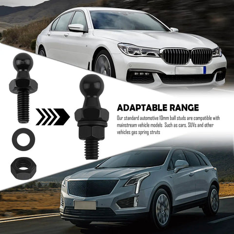 Car Ball Stud Kit 10mm With Spacers And Nuts For M6 Thread Gas Struts Lift Support Critical Connecting Parts For Your Ride Heavy Duty Four Pack Replacement Ball Studs And Nuts, black steel stud with nut and spacer for cars and SUVs