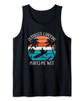 Outrigger Canoeing Makes Me Wet Funny Paddling Tank Top For Water Lovers, black cotton blend with sunset and canoe graphic