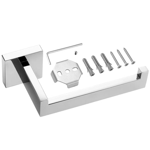 Chrome Toilet Paper Holder Wall Mount Square Silver 304 Stainless Steel Rustproof, Rotate Proof Bracket with installation kit