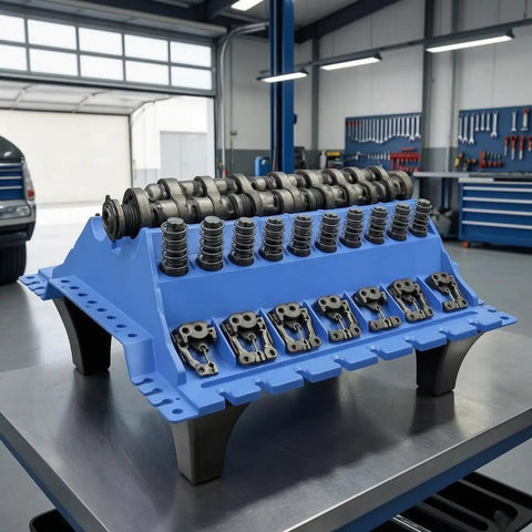 Blue Parts Organizer Stand With Legged Base Slotted Engine Parts Tray For Mechanics, Hobbyists, Shops, Garages, And Workbenches