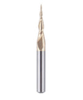 SpeTool tapered ball nose end mill, 1/4 in shank, 1/64 in radius, ZrN coated, front view
