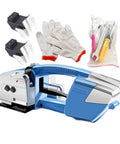 Electric Strapping Machine With 3000mAh Battery Automatic Banding Tool, gloves, and two batteries, blue, cordless baler