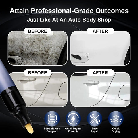 Before and after results of Car Scratch Repair Pen For Quick Fixes, Pro Level Auto Touch Up Tool on vehicle door, showing scratch removal.